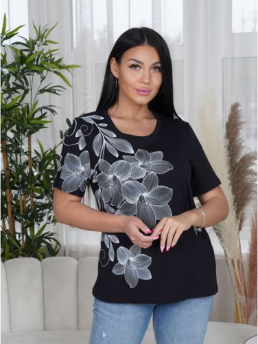 Изображение товара «Женская футболка из кулирки пенье «Лирика плюс [черный]» арт 84427» из магазина «Ивановский-Текстиль.РФ»