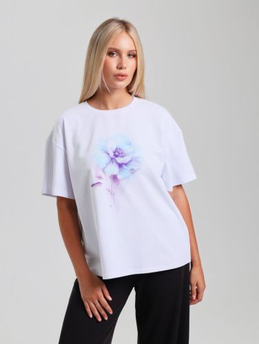 Изображение товара «Женская футболка из кулирки с лайкрой «Июль-1 [белый]» арт 85332» из магазина «Ивановский-Текстиль.РФ»