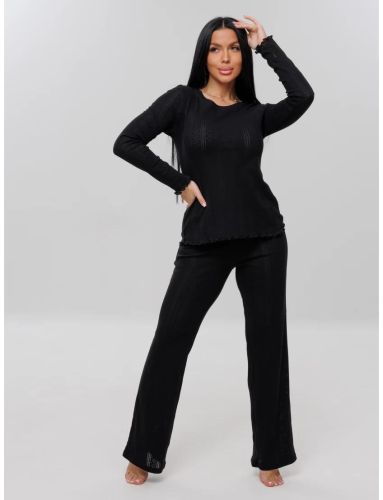 Изображение товара «Женская пижама (лонгслив+брюки) из рибаны «П-103 (риб) (черный)» арт 86998» из магазина «Ивановский-Текстиль.РФ»