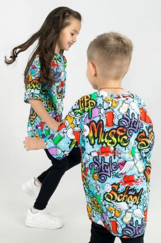 Изображение товара «Футболка для девочки из кулирки с лайкрой «Oversize-граффити» арт 73735» из магазина «Ивановский-Текстиль.РФ»