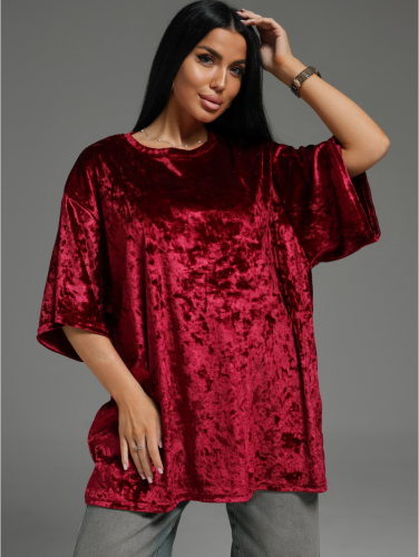 Изображение товара «Женская футболка из бархата «Марлен [бордо]» арт 84092» из магазина «Ивановский-Текстиль.РФ»