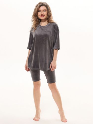 Изображение товара «Женский костюм (футболка+велосипедки) из стрейч-велюра «Пандора-3 [серый]» арт 86217» из магазина «Ивановский-Текстиль.РФ»