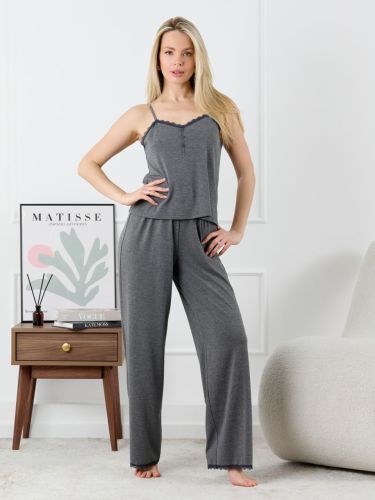 Изображение товара «Женская пижама (майка+брюки) из кулирки с лайкрой «Рива-2 [темно-серый меланж]» арт 88058» из магазина «Ивановский-Текстиль.РФ»