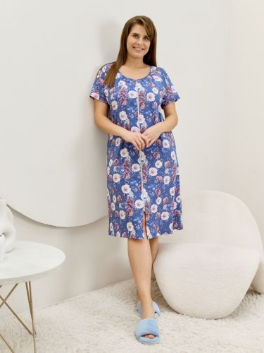 Изображение товара «Женский халат (на молнии) из кулирки «Флэр [синий]» арт 87380» из магазина «Ивановский-Текстиль.РФ»