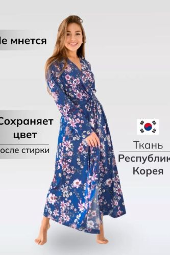 Изображение товара «Женский халат (на запах с поясом) из полиэстера «Сказка [синий]» арт 92549» из магазина «Ивановский-Текстиль.РФ»