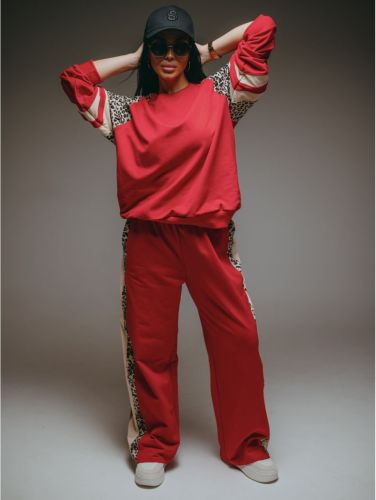 Изображение товара «Женский костюм (свитшот+брюки) из футера с лайкрой «Хлоя [алый]» арт 85484» из магазина «Ивановский-Текстиль.РФ»