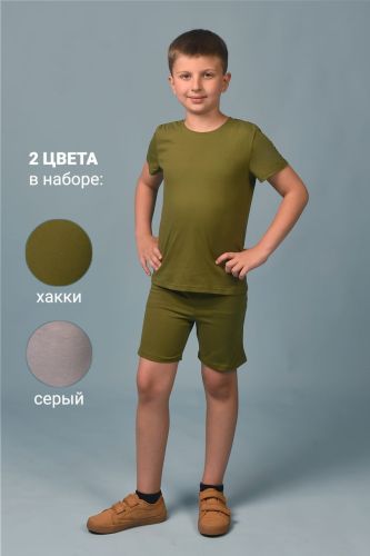 Изображение товара «Футболка для мальчика из кулирки «11718 [серый+хаки]» арт 94810» из магазина «Ивановский-Текстиль.РФ»