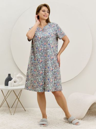 Изображение товара «Женский халат (на пуговицах) из кулирки «Рейна [серый]» арт 87366» из магазина «Ивановский-Текстиль.РФ»