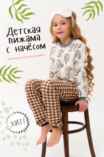 Изображение товара «Пижама для девочки (свитшот+брюки) из футера с начесом «Клетка авокадо» арт 73866» из магазина «Ивановский-Текстиль.РФ»