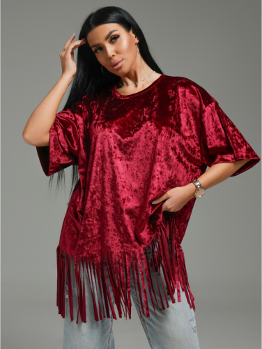 Изображение товара «Женская футболка из бархата «Бьянка [бордо]» арт 84454» из магазина «Ивановский-Текстиль.РФ»