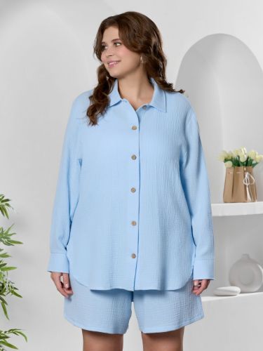 Изображение товара «Женская рубашка из муслина «Вуаль-6 [голубой]» арт 89842» из магазина «Ивановский-Текстиль.РФ»