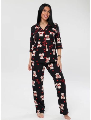 Изображение товара «Женский костюм (рубашка+брюки) из кулирки «К-132 (К) (черный)» арт 86985» из магазина «Ивановский-Текстиль.РФ»