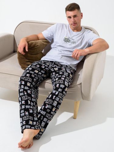 Изображение товара «Мужская пижама (футболка+брюки) из кулирки меланж «Не буди медведя 2266-К (серый)» арт 79673» из магазина «Ивановский-Текстиль.РФ»