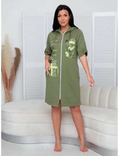 Изображение товара «Женский халат (на молнии) из интерлока «Х- 34 (И) (зеленый)» арт 86919» из магазина «Ивановский-Текстиль.РФ»