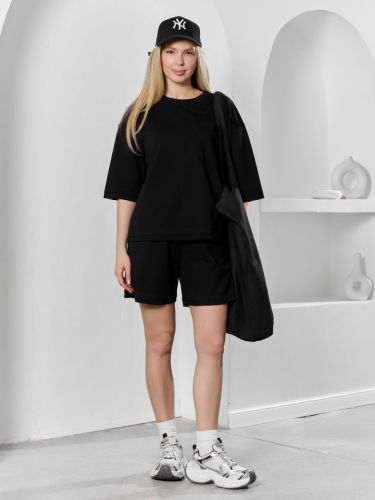 Изображение товара «Женский костюм (футболка+шорты) из футера вискозного «Терра [черный]» арт 89837» из магазина «Ивановский-Текстиль.РФ»