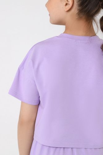 Изображение товара «Костюм для девочки (футболка+шорты) из кулирки с лайкрой «Вива-2 [фиолетовый]» арт 83904» из магазина «Ивановский-Текстиль.РФ»