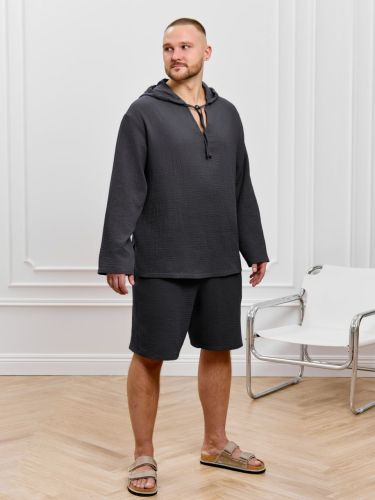 Изображение товара «Мужской костюм (джемпер+шорты) из фактурного полотна «Нептун-1 [графитовый]» арт 90018» из магазина «Ивановский-Текстиль.РФ»