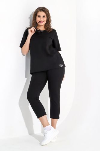 Изображение товара «Женский костюм (футболка+брюки) из футера с лайкрой «Твикс [черный]» арт 82578» из магазина «Ивановский-Текстиль.РФ»