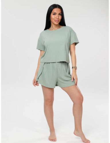 Изображение товара «Женская пижама (футболка+шорты) из лапши «П- 107 (Л) (зеленый)» арт 86994» из магазина «Ивановский-Текстиль.РФ»