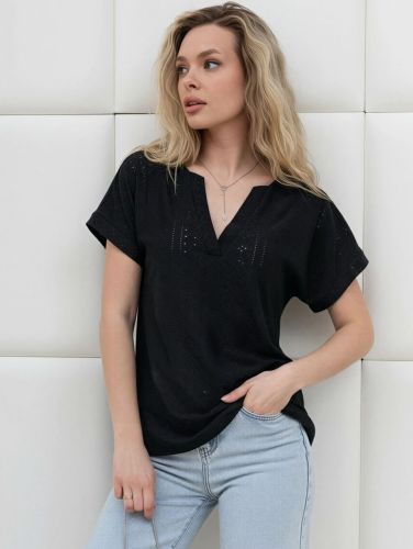 Изображение товара «Женская блузка из фактурного трикотажа «Дис [черный]» арт 89292» из магазина «Ивановский-Текстиль.РФ»