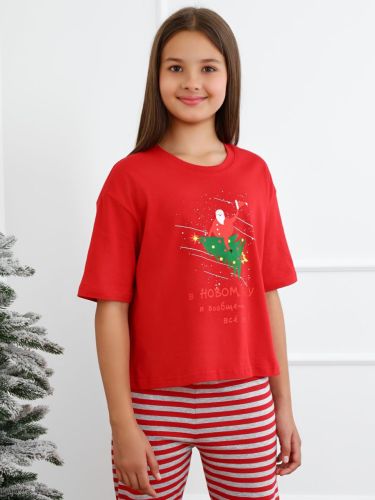 Изображение товара «Женская футболка (футболка+брюки) из кулирки «Праздник-6.1 [красный]» арт 85810» из магазина «Ивановский-Текстиль.РФ»