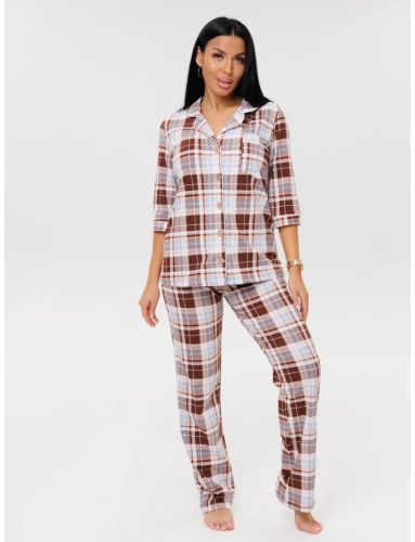 Изображение товара «Женский костюм (рубашка+брюки) из кулирки «К-132 (К) (коричневый)» арт 86981» из магазина «Ивановский-Текстиль.РФ»