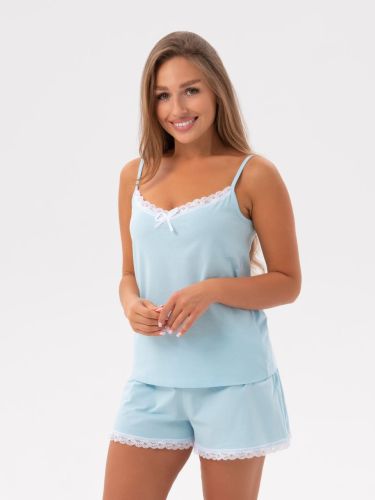 Изображение товара «Женская пижама (майка+шорты) «У221хр1916 [голубой]» арт 77663» из магазина «Ивановский-Текстиль.РФ»