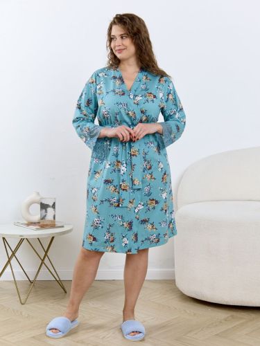 Изображение товара «Женский халат (на запах с поясом) из кулирки пенье «Айрис-3 [голубой]» арт 88132» из магазина «Ивановский-Текстиль.РФ»
