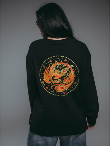 Изображение товара «Женский свитшот из футера 2х нитки пенье фирча «Русь [черный]» арт 86345» из магазина «Ивановский-Текстиль.РФ»