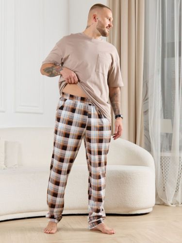 Изображение товара «Мужские брюки из кулирки «Тор-1 [клетка коричневая]» арт 86735» из магазина «Ивановский-Текстиль.РФ»