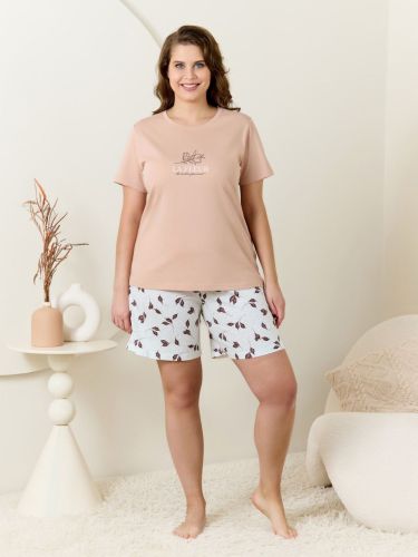 Изображение товара «Женская пижама (футболка+шорты) из кулирки «Рельеф-3 [бежевый]» арт 88133» из магазина «Ивановский-Текстиль.РФ»