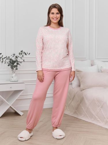 Изображение товара «Женская пижама (футболка+брюки) из микрофлиса «Жаккард-1 [розовый]» арт 85993» из магазина «Ивановский-Текстиль.РФ»