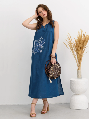 Изображение товара «Женский сарафан из полульна «Льняное лето 2095-П/л (индиго)» арт 83846» из магазина «Ивановский-Текстиль.РФ»