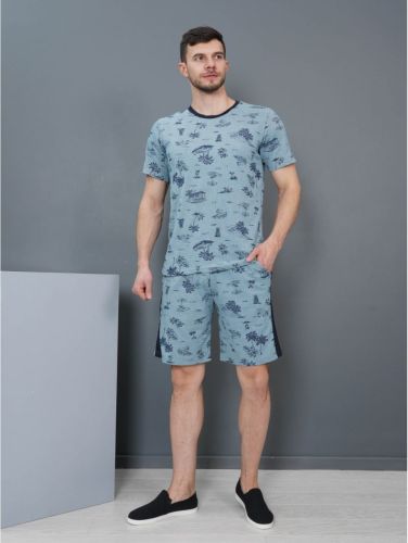 Изображение товара «Мужской костюм (футболка+шорты) из лакосты пике «Родион [индиго]» арт 88092» из магазина «Ивановский-Текстиль.РФ»