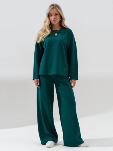 Изображение товара «Женский костюм (лонгслив+брюки) из футера с лайкрой «Палаццо 2370-фут (изумрудный)» арт 86674» из магазина «Ивановский-Текстиль.РФ»
