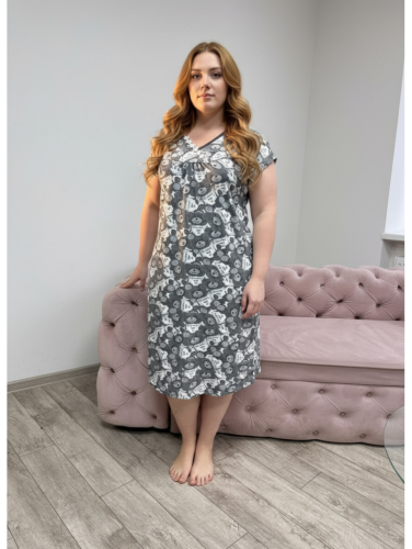 Изображение товара «Женская сорочка из кулирки «Пышечка [серый]» арт 87722» из магазина «Ивановский-Текстиль.РФ»