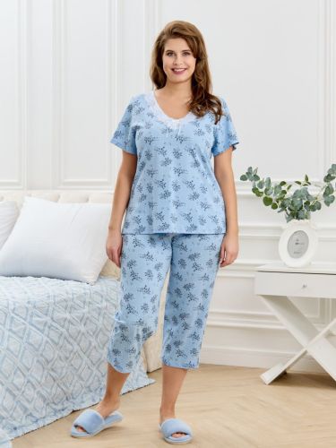 Изображение товара «Женская пижама (футболка+бриджи) из кулирки «Канна-2 [голубой]» арт 87068» из магазина «Ивановский-Текстиль.РФ»