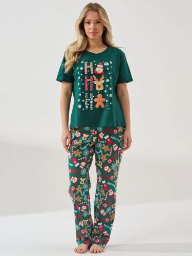 Изображение товара «Женская пижама (футболка+брюки) из кулирки «Пряник 2013-К (изумруд)» арт 68360» из магазина «Ивановский-Текстиль.РФ»