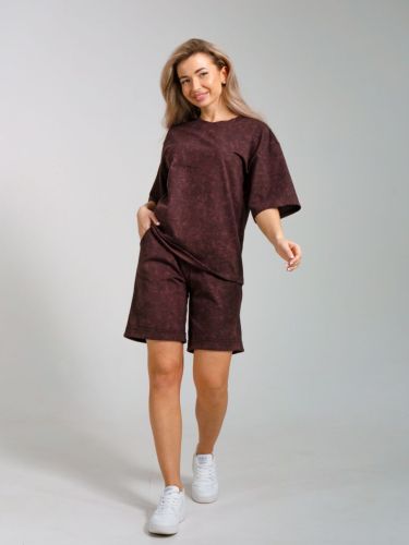 Изображение товара «Женский костюм (футболка+шорты) из кулирки варенки «К-065 (шоколадный)» арт 84023» из магазина «Ивановский-Текстиль.РФ»
