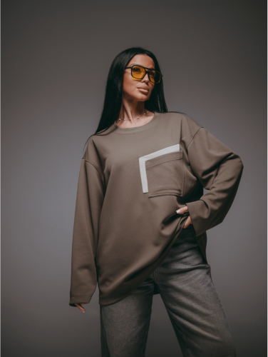 Изображение товара «Женский свитшот из трикотажа вафли «Дабл [хаки]» арт 86184» из магазина «Ивановский-Текстиль.РФ»