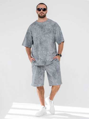Изображение товара «Мужской костюм (футболка+шорты) из трикотажного полотна «Винтаж 2327-К (серый)» арт 83827» из магазина «Ивановский-Текстиль.РФ»
