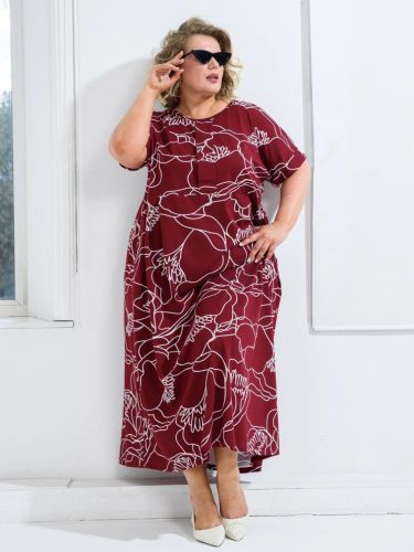 Изображение товара «Женское платье из кулирки «Маки 2331-К (бордо)» арт 84097» из магазина «Ивановский-Текстиль.РФ»