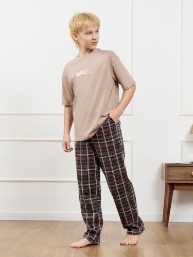 Изображение товара «Костюм для мальчика (футболка+брюки) из кулирки «Браун-1 [бежевый]» арт 87342» из магазина «Ивановский-Текстиль.РФ»