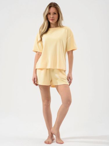 Изображение товара «Женский костюм (футболка+шорты) из велюра «Милана 2158-В (желтый)» арт 87758» из магазина «Ивановский-Текстиль.РФ»