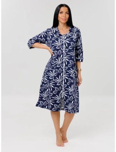 Изображение товара «Женский халат (на молнии) из кулирки «Х-74 (К) (синий)» арт 87874» из магазина «Ивановский-Текстиль.РФ»