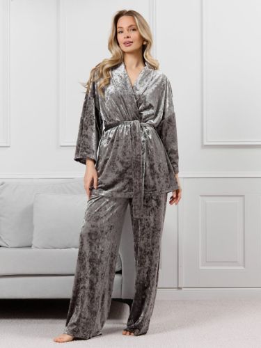 Изображение товара «Женский костюм (кимоно+брюки) из стрейч-велюра «Мерцание-2 [серый]» арт 87705» из магазина «Ивановский-Текстиль.РФ»
