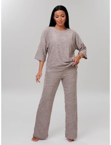 Изображение товара «Женский костюм (лонгслив+брюки) из махры «К- 217 (М) (бежевый)» арт 86977» из магазина «Ивановский-Текстиль.РФ»