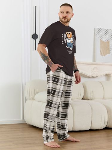 Изображение товара «Мужской костюм (футболка+брюки) из кулирки «Мишель-6 [коричневый]» арт 89233» из магазина «Ивановский-Текстиль.РФ»