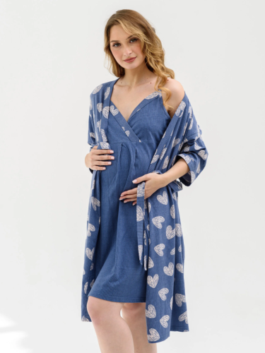 Изображение товара «Ночной комплект (сорочка+халат) из кулирки для беременных «Дела сердечные 2260-К (индиго)» арт 79649» из магазина «Ивановский-Текстиль.РФ»