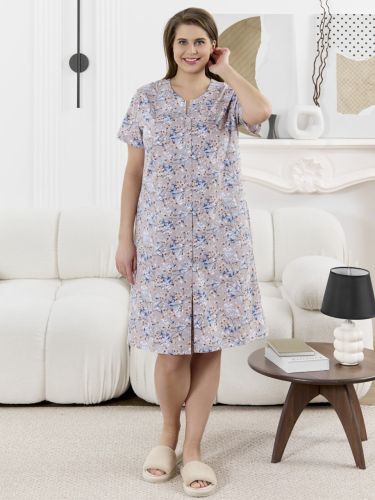 Изображение товара «Женский халат (на пуговицах) из кулирки пенье «Забвение-2 [бежевый]» арт 89280» из магазина «Ивановский-Текстиль.РФ»